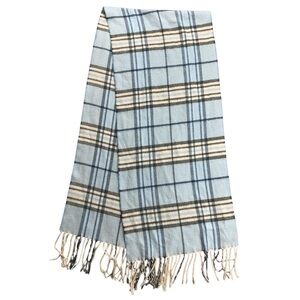 Women’s Fashion Neck Scarf Plaid Light Blue White Black Striped Fleece V. Frass